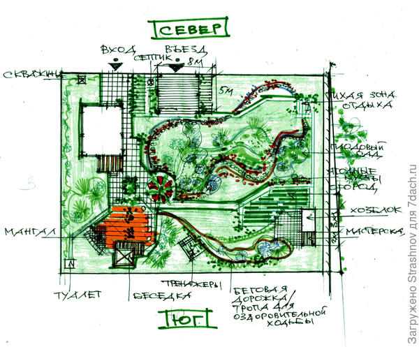 эскиз планировки участка на склоне
