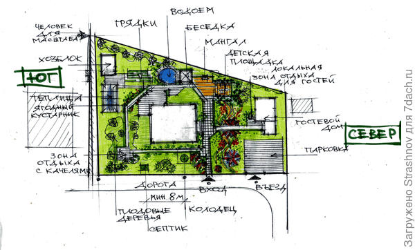 эскиз планировки трапециевидного в плане участка