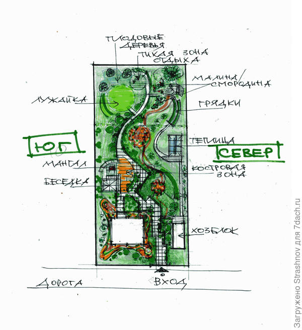 эскиз планировки прямоугольного участка
