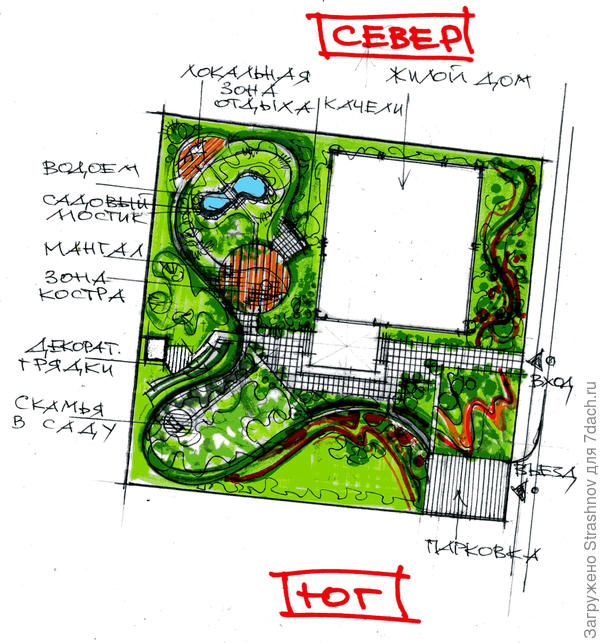 эскиз планировки участка с домом большой площади