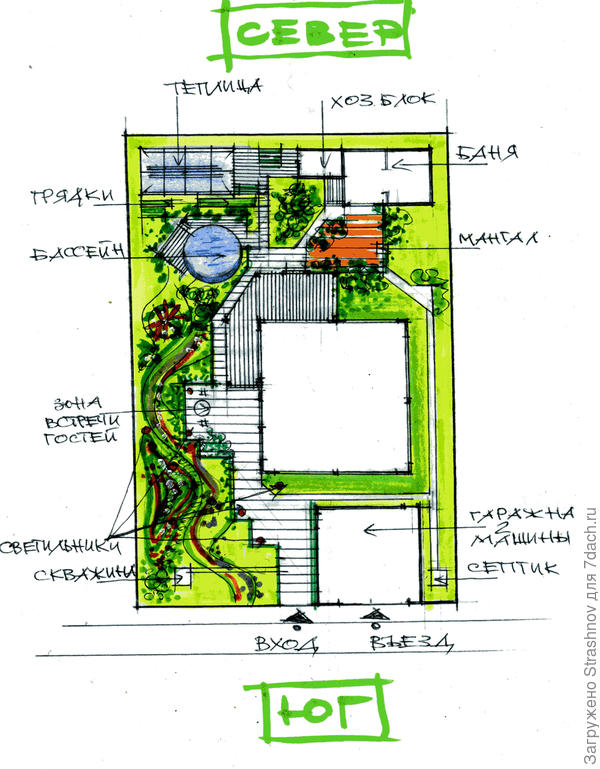 эскиз планировки прямоугольного участка