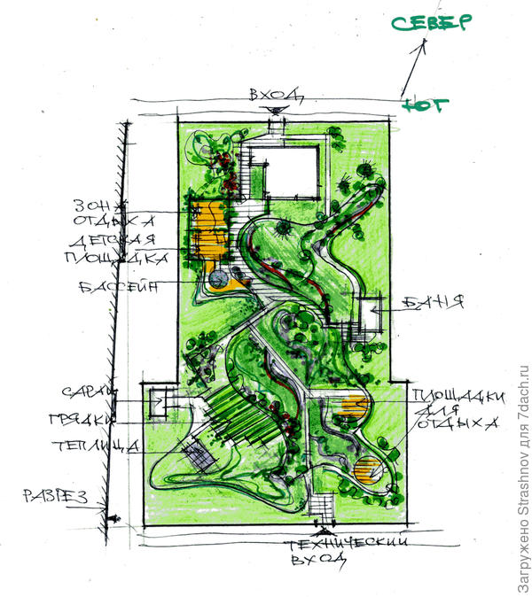 эскиз планировки участка на рельефе