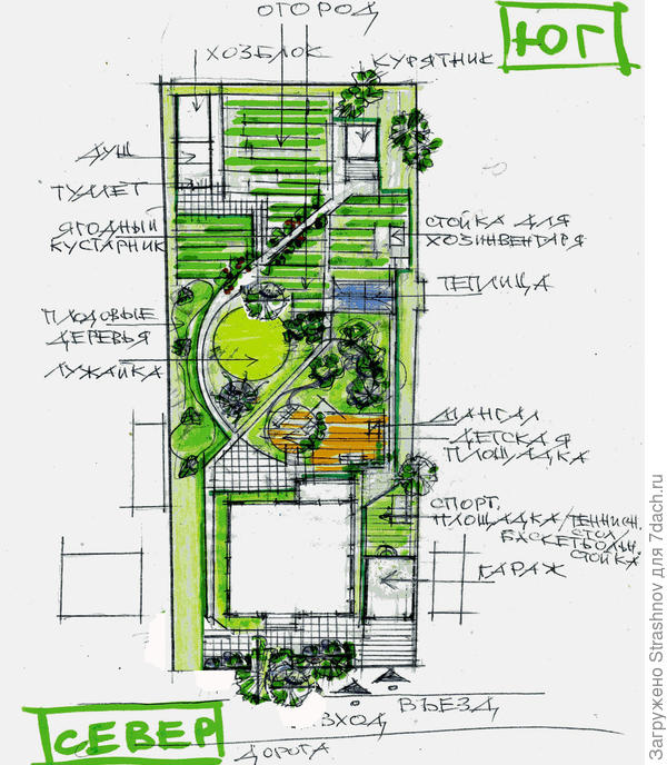 эскиз планировки прямоугольного в плане участка