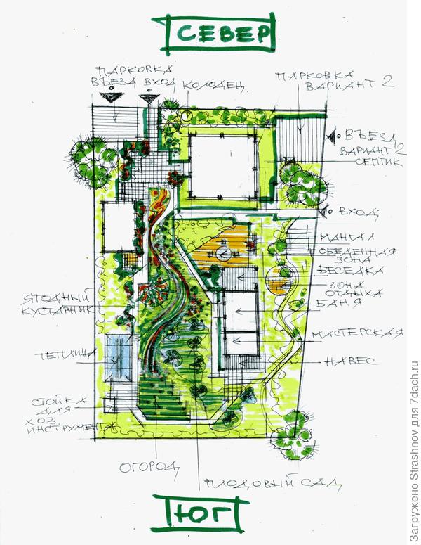 Эскиз планировки участка с рельефом