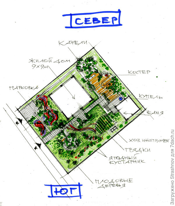 эскиз планировки прямоугольного участка