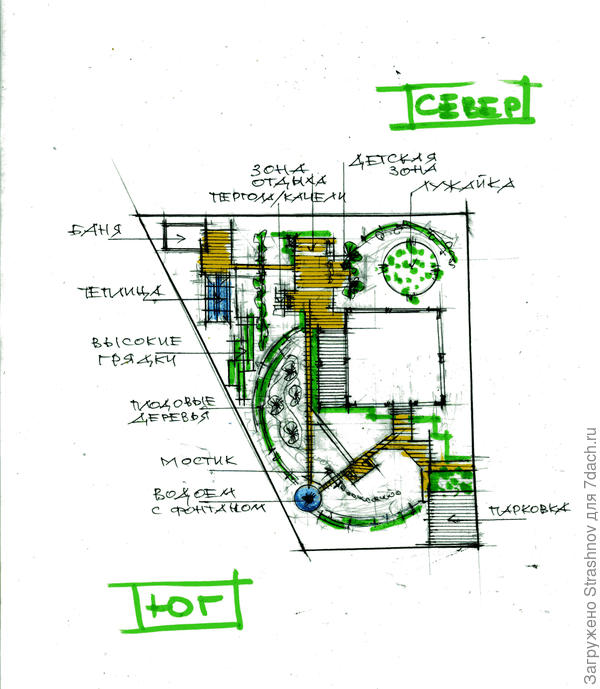 эскиз планировки трапециевидного в плане участка
