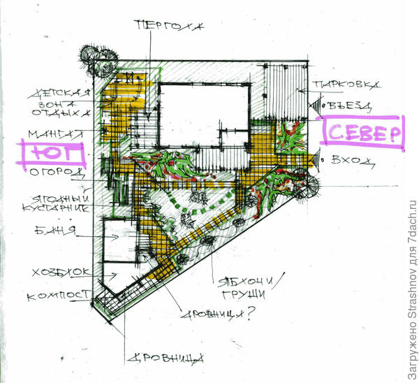 эскиз планировки трапециевидного в плане участка