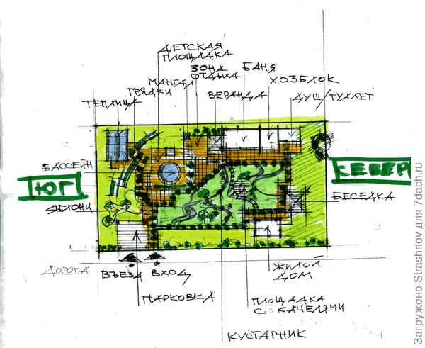 эскиз планировки прямоугольного участка