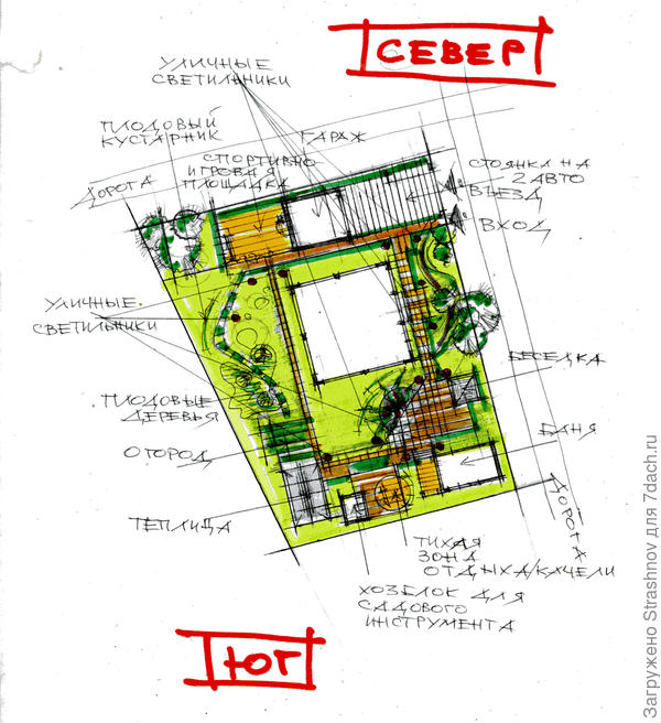 эскиз планировки углового участка