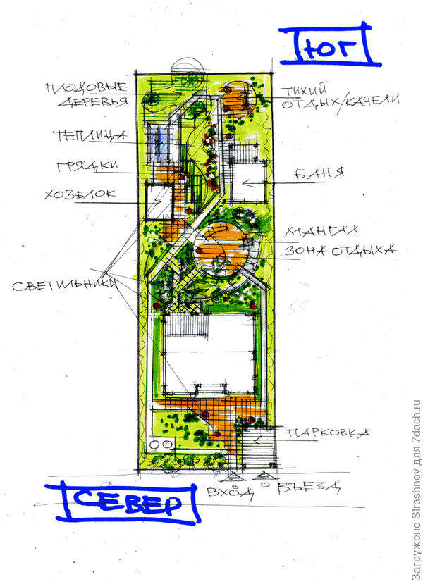 эскиз планировки узкого в плане участка