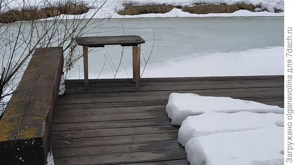 Пруд водой наполняется. Несколько дней назад он оттаял у берега, но снова замерз!