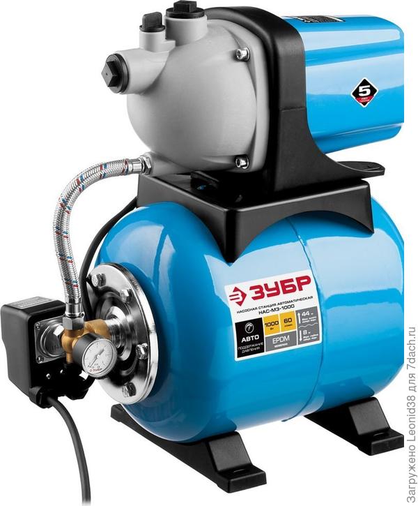 Станция насосная Т5 автоматическая, ЗУБР Профессионал НАС-Т5-1100-С, 1100Вт, 70л/мин, напор 45м, бак 24л, корпус нерж.сталь, фильтр, обратный клапан