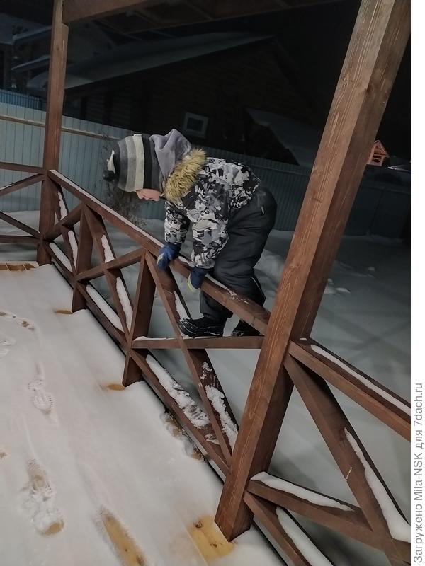 Степан в снегу валялся, лазил по перилам террасы и с улицы его было не загнать. И меня туда тащил по снегу с ним лазить.