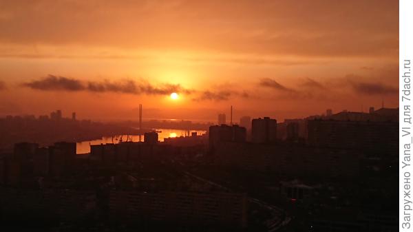 А вечером в тот день был потрясающий закат!  Как будто пожаром небо охватило...