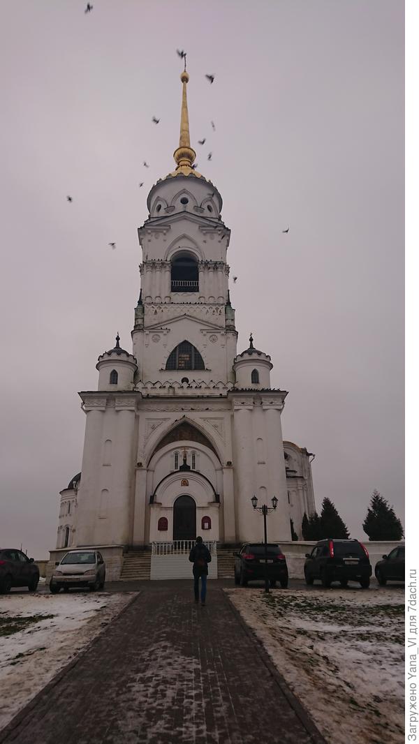 Над шпилем колокольни летала целая стая голубей...