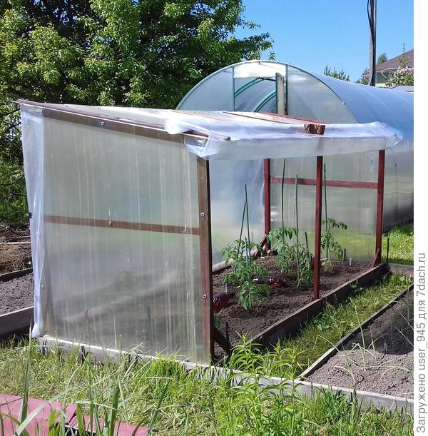 Здесь ещё без уголков для плёнки. Только доделали и сразу высадила, спешила.