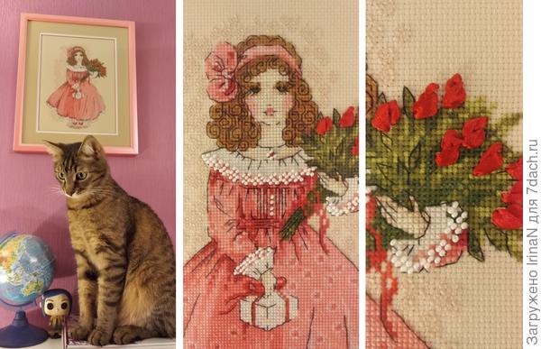 Куклу вышивала для внучки. Она сама выбрала именно этот набор. Как оказалось, там кроме мулине и бисер участвует, и ленты!