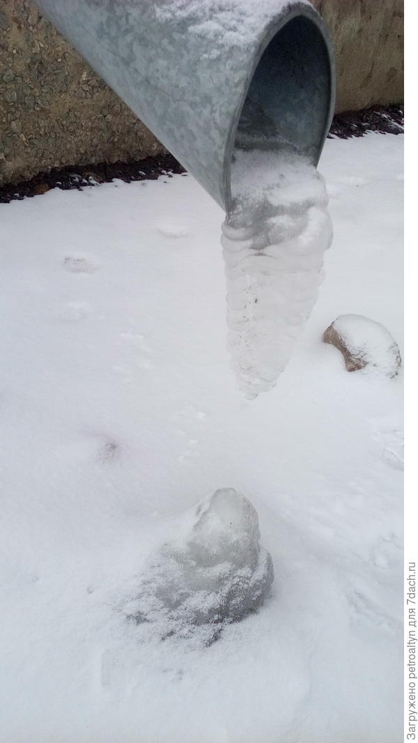 с крыш капает вода, из водостока - сосулька)