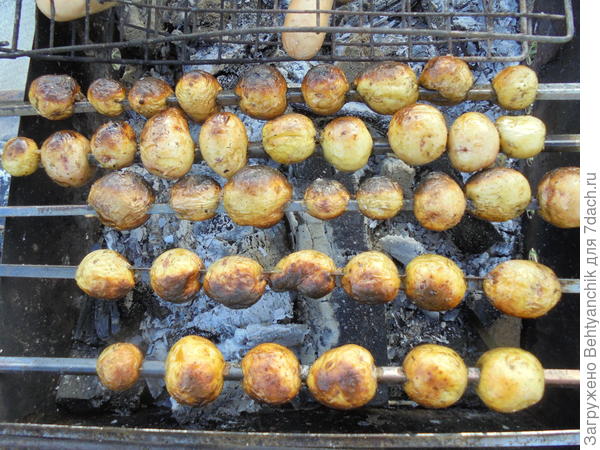 Нанизали на шампура.. Картошка готовится