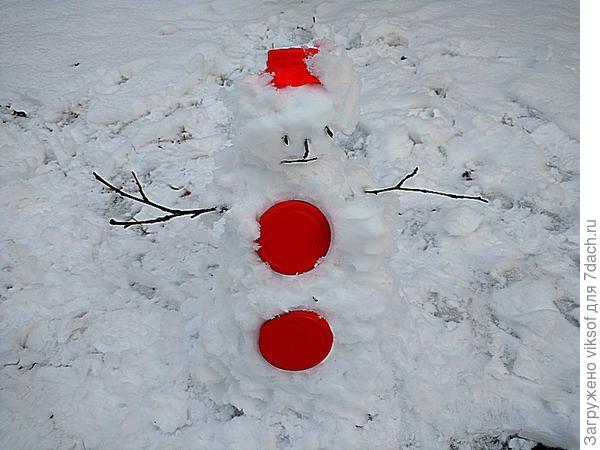 Снеговик-невидимка, остались только шапка и пуговицы