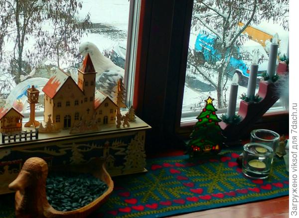 Бывает, что и голуби прилетают, но их мы кормим отдельно, отсюда Витас их прогоняет