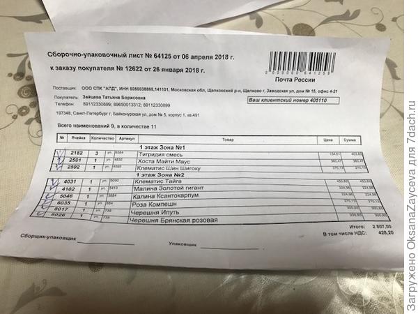 Список заказа, все живое, зелененькое. Красота, подумала я.