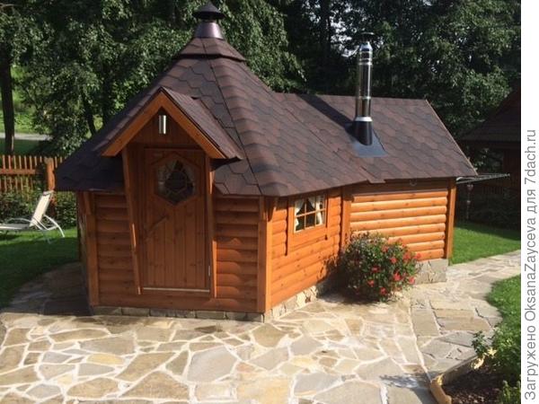 Сауна в прямоугольной задней части, а в шестиграннике шикарный арктический гриль :) Конечно при сауне и купальню поставим, с подогревом, чтоб зимой!