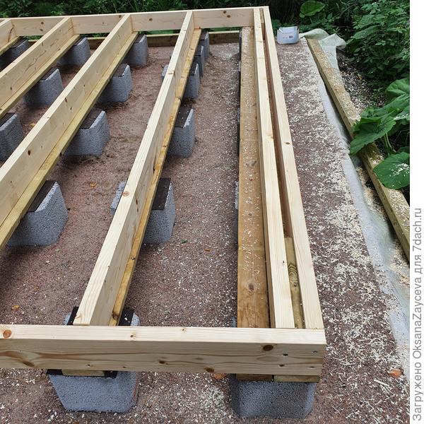 Обвязка и брус установлены на доски