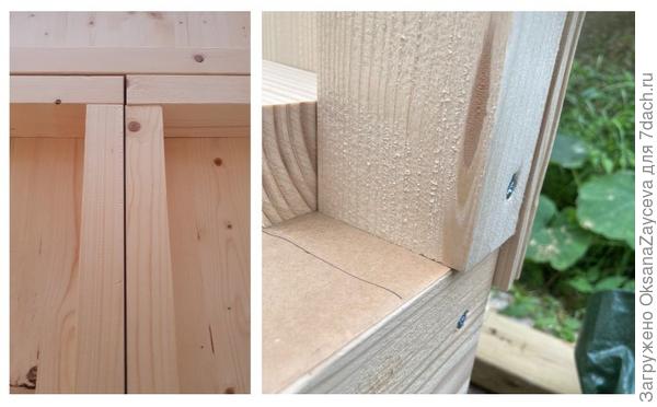 Дефекты производства? Два бруса стянуты поперек саморезами, щель сократилась до этого размера. Но две таких щели дали выступ панели над фундаментом