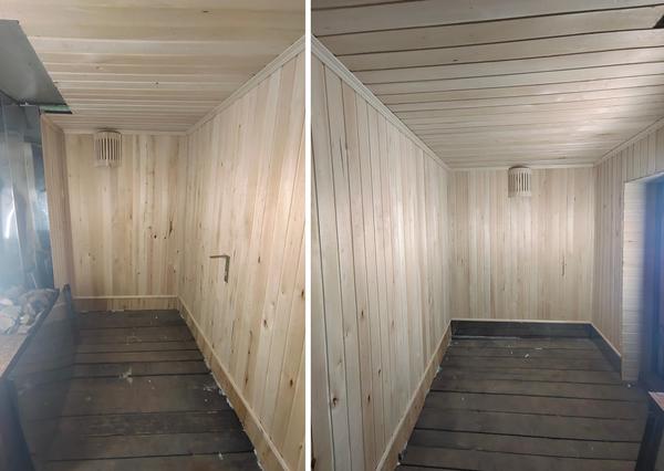 Низ стен по периметру обрамили палубной доской и нержавейкой