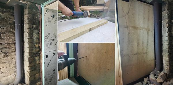 Стену у печки сначала закрыли огнеупорным картоном