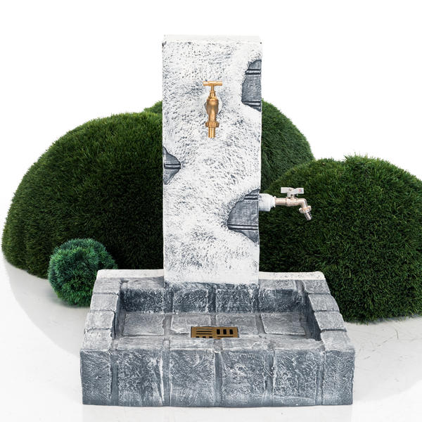 Умывальник с поддоном под камень и двумя кранами