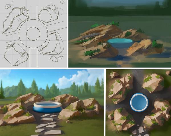 Проект каменистого садика Горное озеро в 2D и 3D
