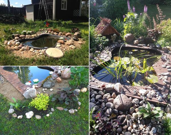 Слева вверху: края чаши выглядели некрасиво. Слева внизу и справа: деревянный помост преобразил прудик. Фото RaisaD