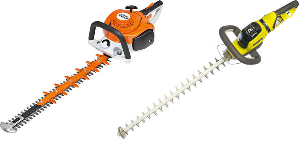 Слева: кусторез Stihl HS 56 C-E. Фото с сайта stihl.ru. Справа: кусторез Ryobi RHT6160RS. Фото с сайта ryobitools.eu