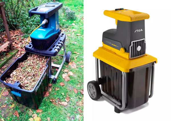 Слева: измельчитель Makita UD2500. Фото с сайта makitarussia.ru. Справа: модель Stiga Bio Silent 2500. Фото с сайта stiga.tools-russia.ru