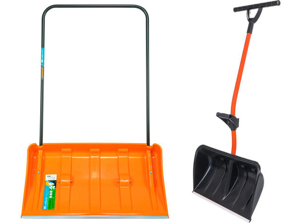 Слева: движок для снега Сибртех 61669. Фото с сайта sibrtec-shop.ru. Справа: лопата-скрепер Сycle Ратник. Фото с сайта cicle.ru