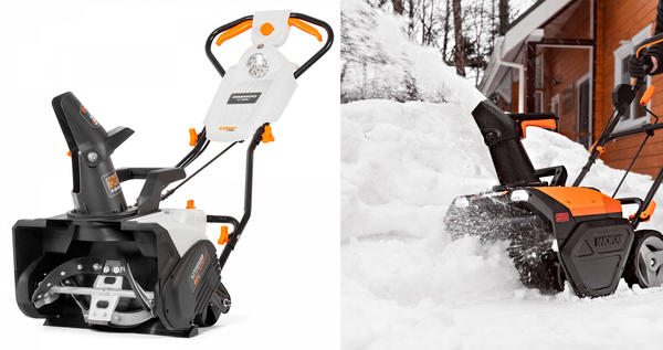 Снегоуборщики. Слева — Daewoo DAST 5040Li (фото с сайта daewoo-power.ru). Справа — Worx WG471E (фото с сайта worx.ru)