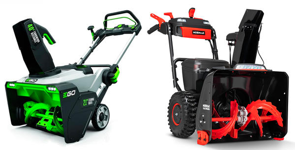 Снегоуборщики с металлическим шнеком. Слева — EGO SNT2110 (фото с сайта ego-russia.ru). Справа — Мобил К СA61 (фото с сайта mobilk.ru)