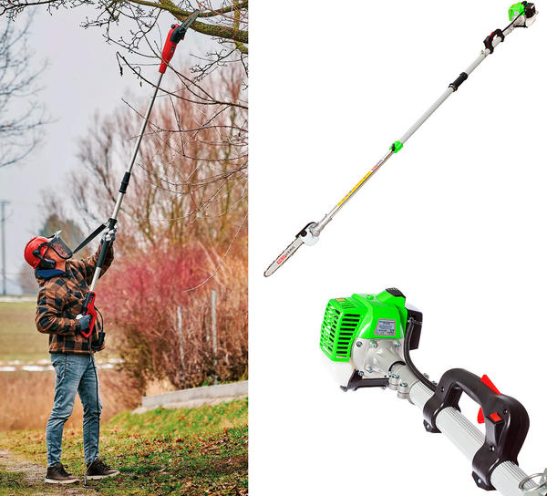 Слева: электрический (проводной) высоторез Einhell GC-EC 7520 T. Фото с сайта einhellshop.ru. Справа: бензиновый высоторез REDVERG RD-GPS226. Фото с сайта redverg.ru