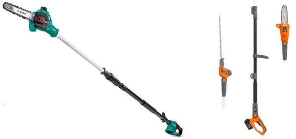 Слева: аккумуляторный высоторез ЗУБР ВРБ-2020-41. Фото с сайта zubr.ru. Справа: аккумуляторный высоторез-кусторез DAEWOO DAPH 2221Li SET. Фото с сайта daewoo-shop.com