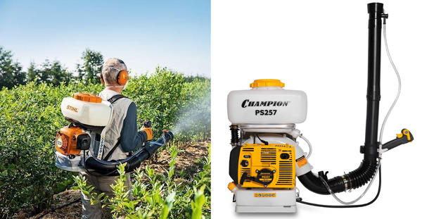 Бензиновые опрыскиватели. Слева - Stihl SR 420. Фото с сайта strussia.ru. Справа - Champion PS257. Фото с сайта champion.ru