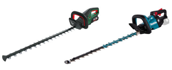 Слева: кусторез Bosch AdvancedHedgeCut 36V-65-28. Фото с сайта b-tools.ru. Справа: модель Makita DUH601Z (18V LXT). Фото с сайта makitatrading.ru