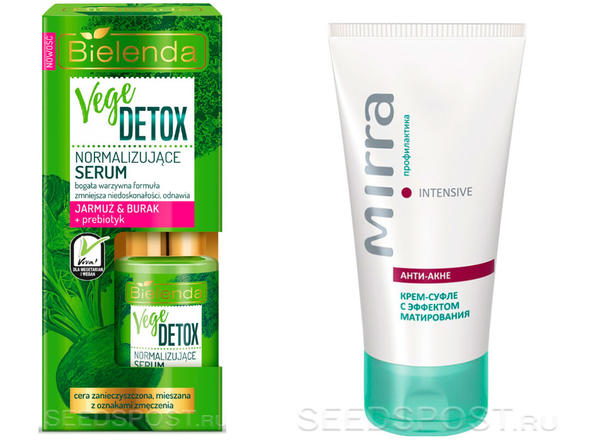 Слева: сыворотка VEGE Detox. Справа: крем INTENSIVE MIRRA