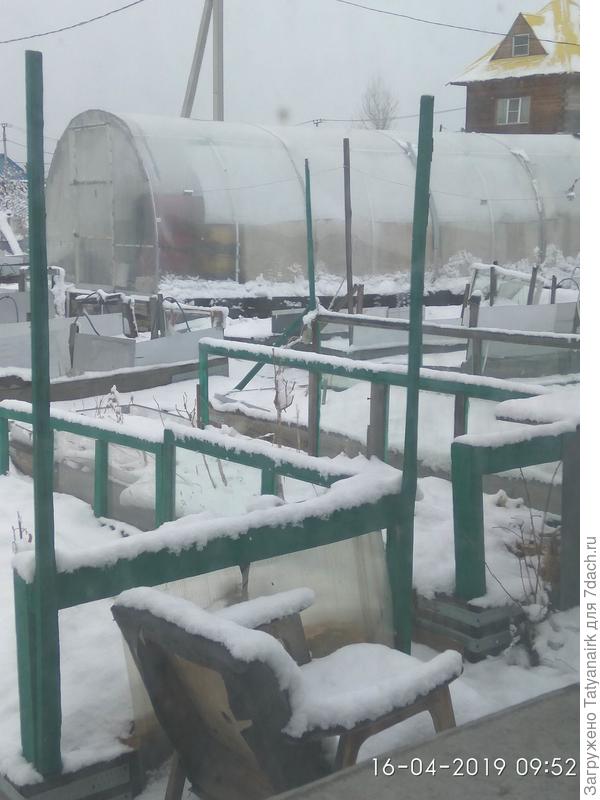 За счёт большого количества воды, которая нагревается до 27-30 на солнце, при минусе до 16 в теплице плюс 6 было, под плёнкой 8, в земле 10.