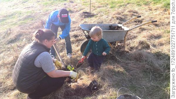 В закладке сада принимают участие самые младшие дети