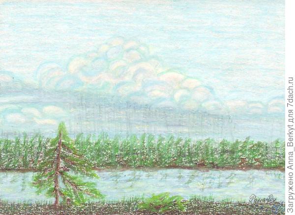 Летний Дождик над Пантелеихой. Колыма (с натуры, паст., бум. 2011г)