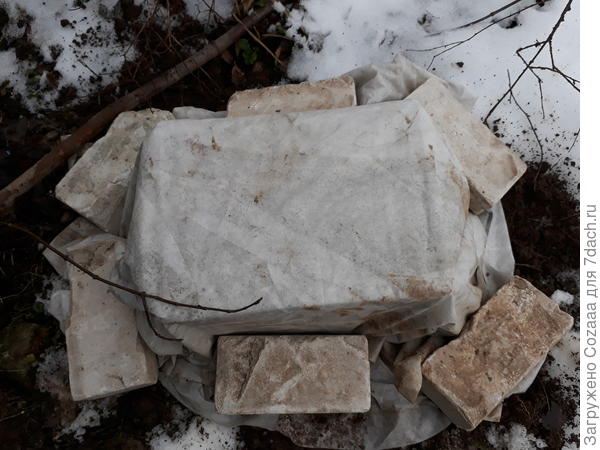 Прикрываю дополнительно от солнца спанбондом и закрепляю спанбонд кирпичами. Ёлочка отлично перезимовала.