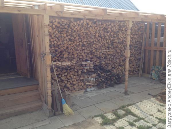 Место для хранения дров на даче.