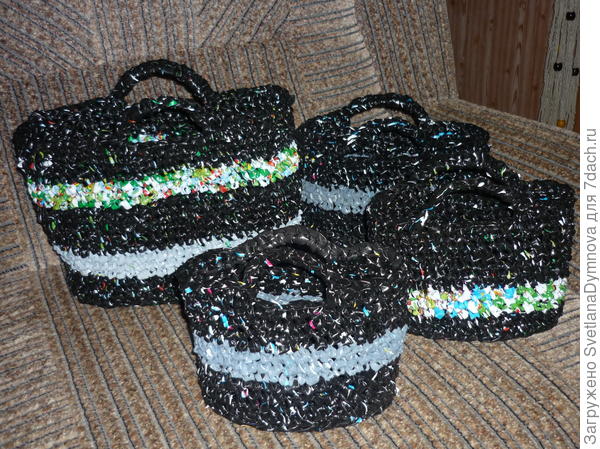 Корзиночки для внуков под всякие &quot;нужности&quot;, а мне под клубочки из молочных пакетов